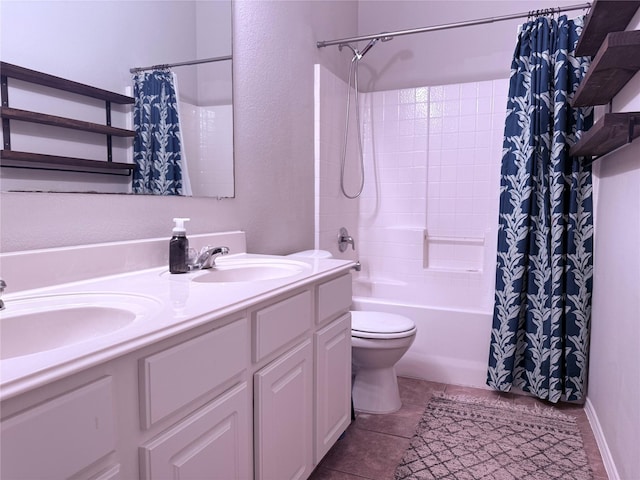 12616 Viewpoint Ln, Fort Worth, TX 76028 - full bathroom featuring shower / bath combination with curtain, toilet, double vanity, and tile patterned floors