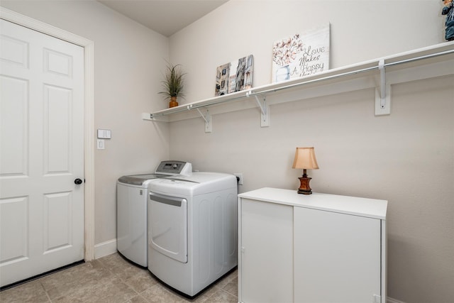 321 Hitch Wagon Dr, Mckinney, TX 75071 - laundry room featuring separate washer and dryer, light tile patterned floors, and baseboards