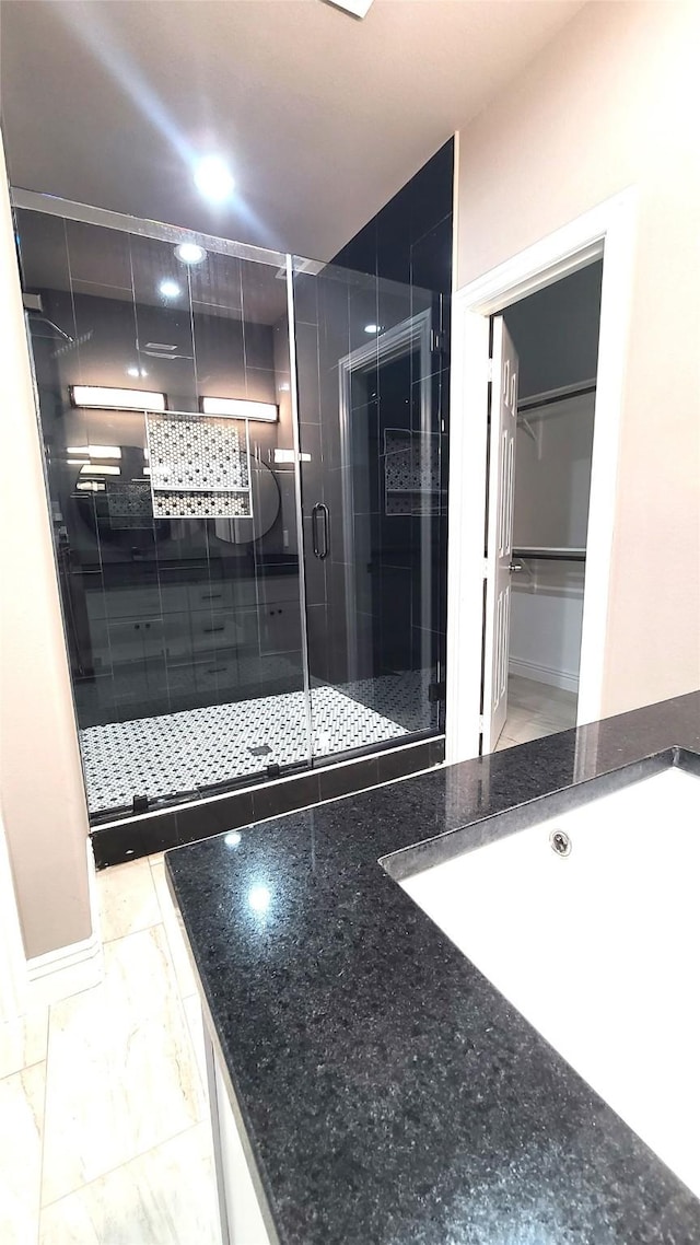 1820 Smoke Tree Ln, Dallas, TX 75253 - bathroom with a shower stall, a sink, and a walk in closet