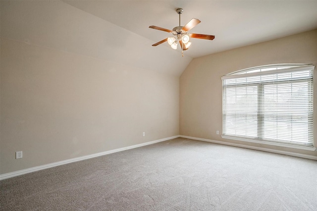 1213 Hackworth St, Roanoke, TX 76262 - carpeted spare room featuring a ceiling fan, vaulted ceiling, and baseboards