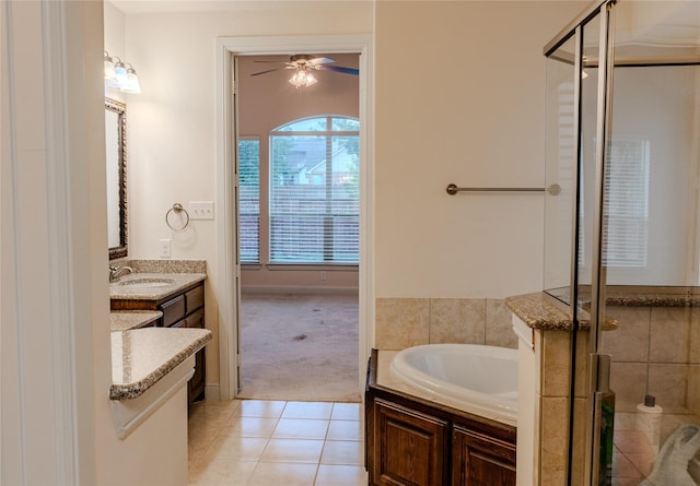 1101 Anchor Ter, Irving, TX 75063 - full bath with a stall shower, vanity, a bath, and a ceiling fan