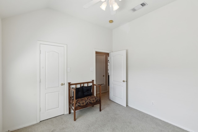 5516 Greenview Ct, North Richland Hills, TX 76148 - bedroom with light carpet, vaulted ceiling, baseboards, and a ceiling fan