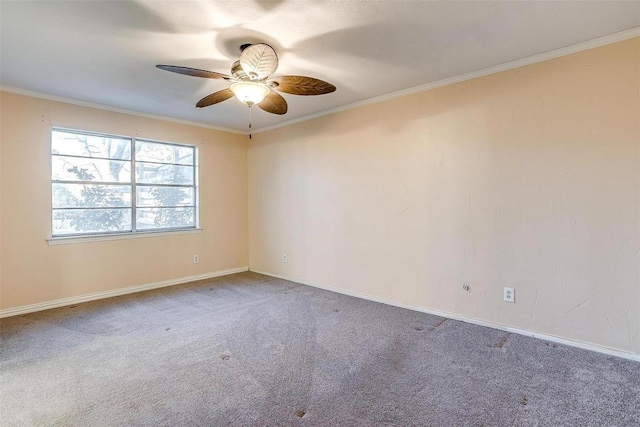 4428 Aspen Way, Haltom City, TX 76137 - empty room featuring ceiling fan, carpet, baseboards, and ornamental molding