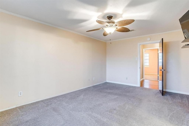 4428 Aspen Way, Haltom City, TX 76137 - carpeted empty room featuring a ceiling fan, ornamental molding, and baseboards