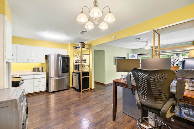 7932 Tumbleweed Trl, White Settlement, TX 76108 - office with dark wood-type flooring, a chandelier, and a ceiling fan