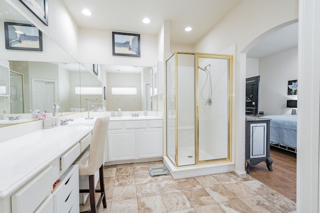 1415 Clubhill Dr, Rockwall, TX 75087 - full bathroom with vanity, a stall shower, and recessed lighting