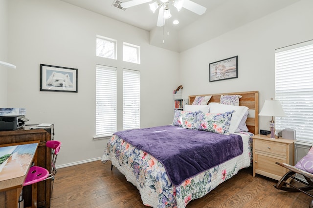 1415 Clubhill Dr, Rockwall, TX 75087 - bedroom featuring dark wood-style flooring, baseboards, and ceiling fan