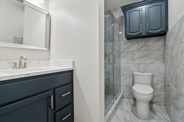 1006 Tower Dr, Cedar Hill, TX 75104 - full bathroom featuring vanity, toilet, marble finish floors, and a stall shower