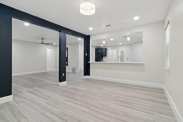 1006 Tower Dr, Cedar Hill, TX 75104 - unfurnished living room with light wood finished floors, a ceiling fan, baseboards, and recessed lighting