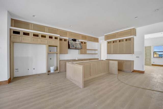 1010 W Mcdonwell School Rd, Colleyville, TX 76034 - kitchen with light wood-style flooring, a center island, open shelves, and baseboards