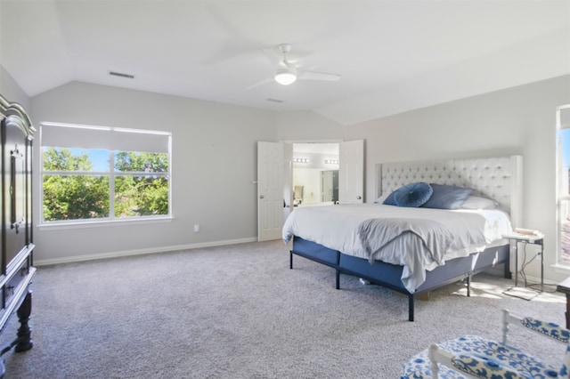 10014 Fairway Vista Dr, Rowlett, TX 75089 - bedroom featuring lofted ceiling, baseboards, carpet, and ceiling fan