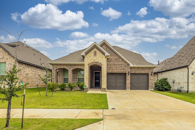14844 Gentry Dr, Aledo, TX 76008 - french provincial home with brick siding, a shingled roof, a front lawn, an attached garage, and concrete driveway