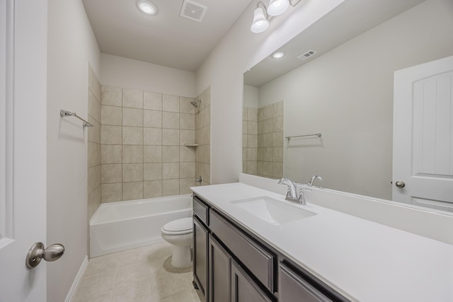 14844 Gentry Dr, Aledo, TX 76008 - full bath with toilet, vanity, shower / tub combination, tile patterned flooring, and recessed lighting