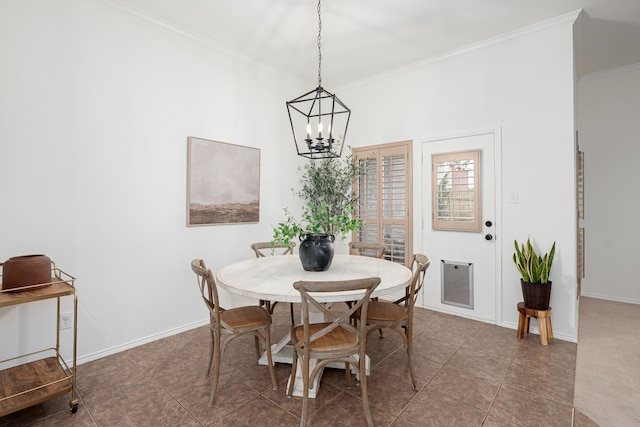 3159 Market Center Dr, Rockwall, TX 75032 - tiled dining area with crown molding, a chandelier, and baseboards