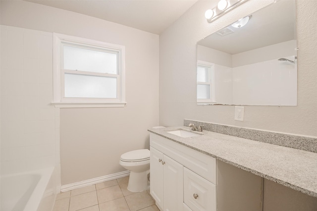 6917 Richlynn Ter, Richland Hills, TX 76118 - full bath with vanity, tile patterned flooring, toilet, baseboards, and tub / shower combination