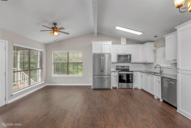 7008 Soda Point Dr, Shreveport, LA 71107 - kitchen featuring stainless steel appliances, a sink, dark wood finished floors, and white cabinets