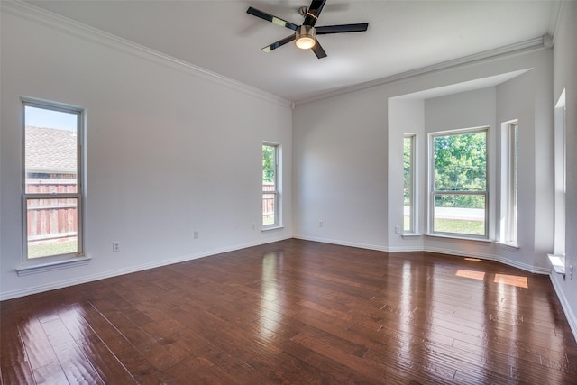 1526 Bonanza Ct, Sachse, TX 75048 - empty room with crown molding, ceiling fan, dark wood-type flooring, and baseboards