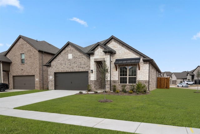 1021 Allegheny Ct, Burleson, TX 76028 - french provincial home featuring driveway, a front lawn, brick siding, stone siding, and a garage