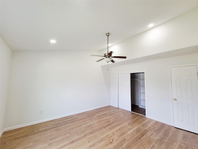 2317 Woodhollow Ave, Mesquite, TX 75150 - unfurnished bedroom featuring light wood finished floors, baseboards, recessed lighting, a closet, and a ceiling fan