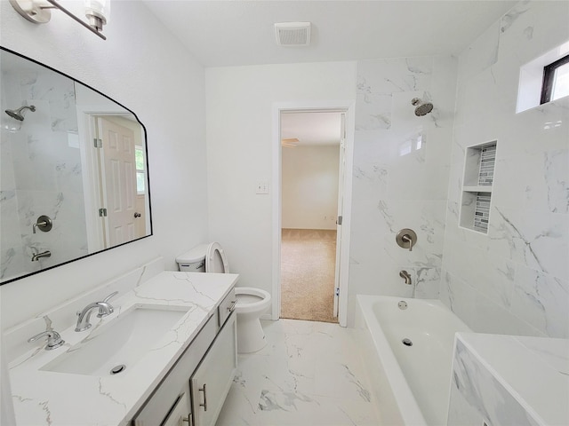 2317 Woodhollow Ave, Mesquite, TX 75150 - full bathroom featuring marble finish flooring, vanity, toilet, and bathtub / shower combination