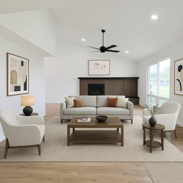 2317 Woodhollow Ave, Mesquite, TX 75150 - living room with lofted ceiling, ceiling fan, light wood-style flooring, and recessed lighting