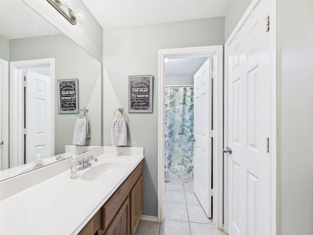 1409 Stoney Hills Dr, Cedar Hill, TX 75104 - bathroom featuring vanity, tile patterned flooring, baseboards, and a shower with curtain