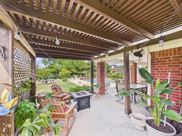 1409 Stoney Hills Dr, Cedar Hill, TX 75104 - view of patio / terrace with an outdoor fire pit, an outdoor pool, and a pergola