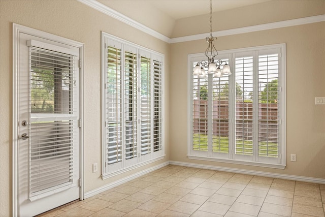7017 Westover Dr, Granbury, TX 76049 - unfurnished dining area with plenty of natural light, a chandelier, light tile patterned flooring, and baseboards