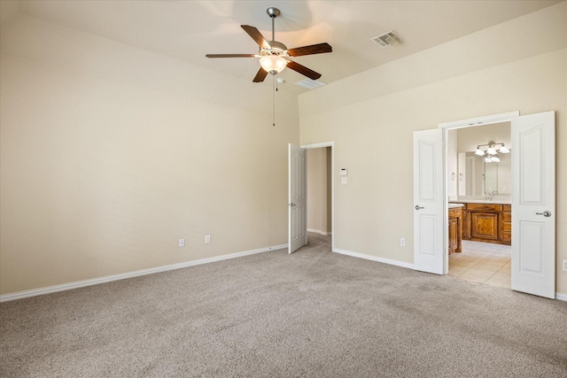 7017 Westover Dr, Granbury, TX 76049 - unfurnished bedroom with light colored carpet, baseboards, ensuite bath, a sink, and ceiling fan