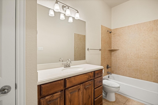 7017 Westover Dr, Granbury, TX 76049 - bathroom featuring vanity, toilet, shower / bathtub combination, and tile patterned flooring
