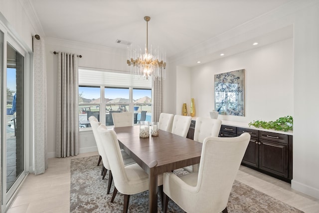 12305 Glenbrook St, Denton, TX 76207 - dining space featuring a chandelier, ornamental molding, recessed lighting, and baseboards