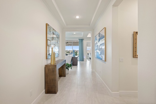 12305 Glenbrook St, Denton, TX 76207 - hallway with baseboards and ornamental molding