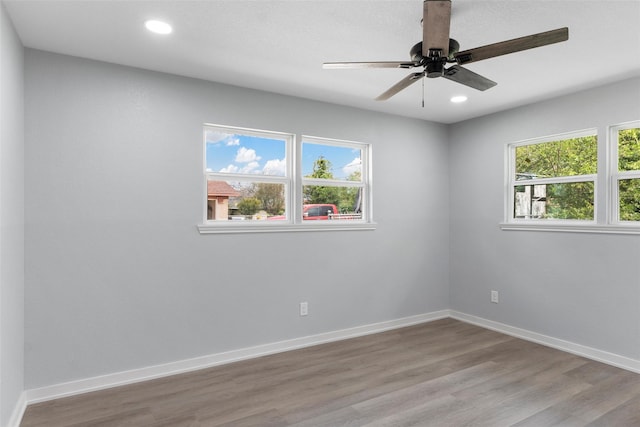 1816 Evans Dr, Waco, TX 76705 - empty room featuring wood finished floors, recessed lighting, ceiling fan, and baseboards