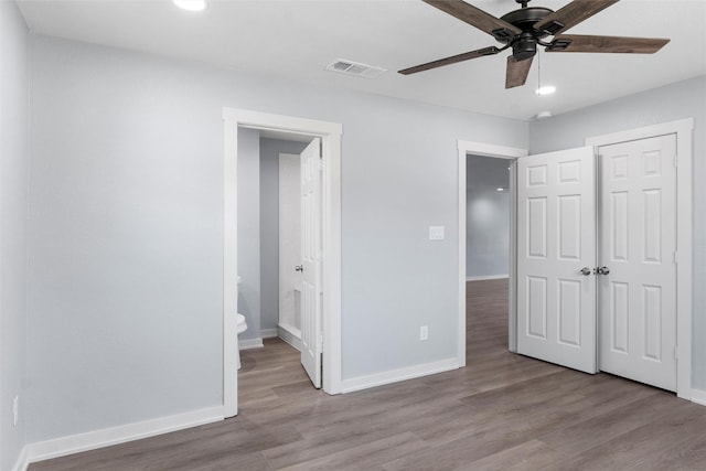 1816 Evans Dr, Waco, TX 76705 - unfurnished bedroom featuring baseboards, wood finished floors, recessed lighting, and ceiling fan