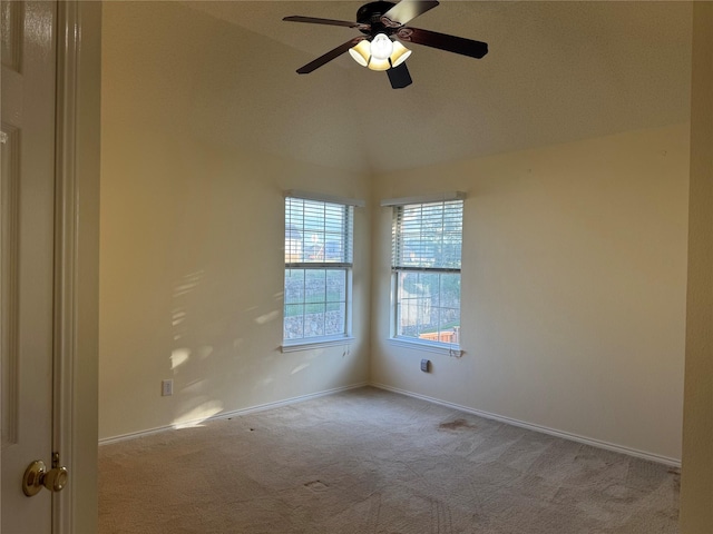 2802 Sunrise Dr, Rowlett, TX 75088 - spare room with carpet floors, a ceiling fan, baseboards, and lofted ceiling