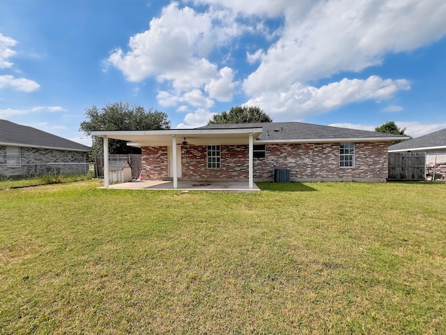 102 Janis St, Alvarado, TX 76009 - back of house with brick siding, a patio area, ceiling fan, and central air condition unit