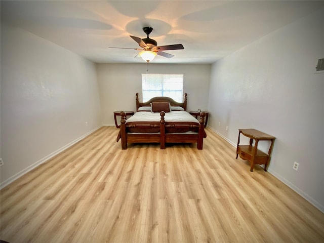 1409 W Trinity, Groesbeck, TX 76642 - bedroom with light wood-style floors, baseboards, and a ceiling fan