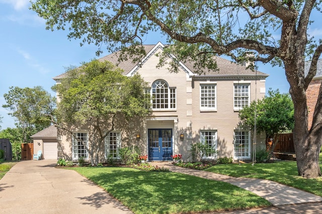 7215 Abrams Place Ct, Dallas, TX 75231 - view of front of house featuring driveway, french doors, an attached garage, and brick siding