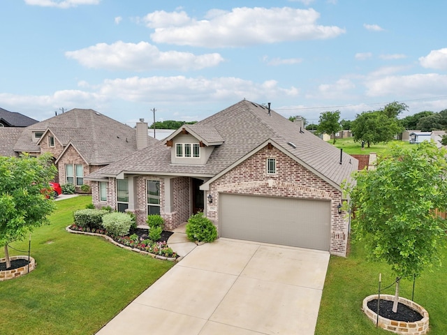 1512 Nighthawk Ln, Mansfield, TX 76063 - view of front of home featuring brick siding, roof with shingles, an attached garage, concrete driveway, and a front yard