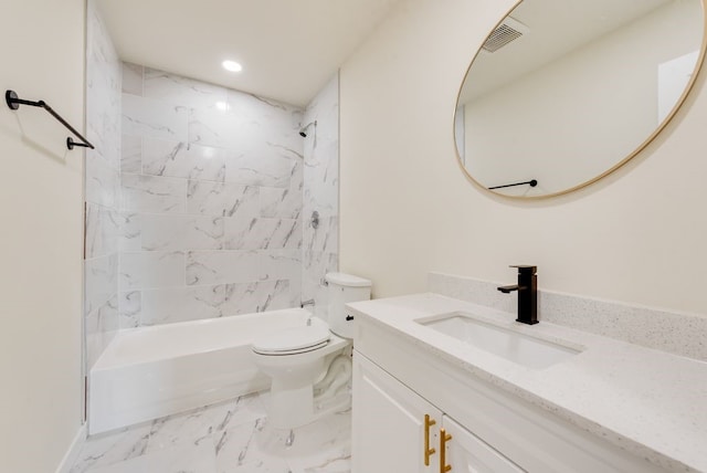 4901 Wilmington Dr, Fort Worth, TX 76107 - full bath with vanity, marble look tile flooring, toilet, shower / tub combination, and recessed lighting