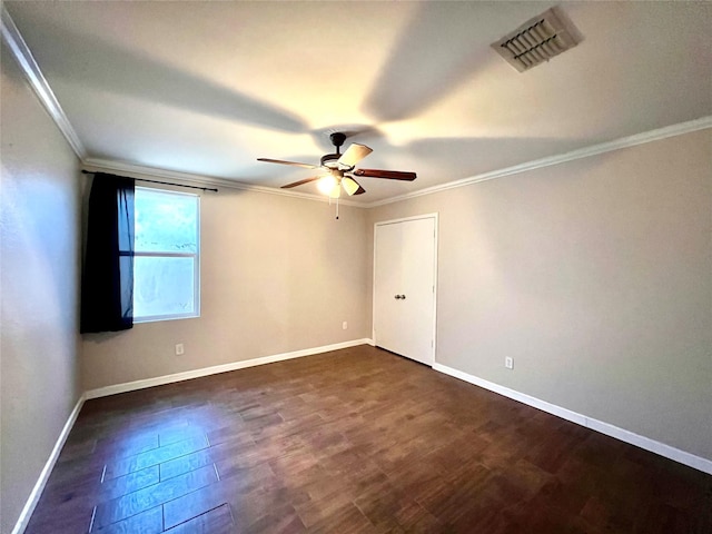 608 Marbury Way, Wylie, TX 75098 - unfurnished room featuring ornamental molding, a ceiling fan, baseboards, and dark wood-style flooring