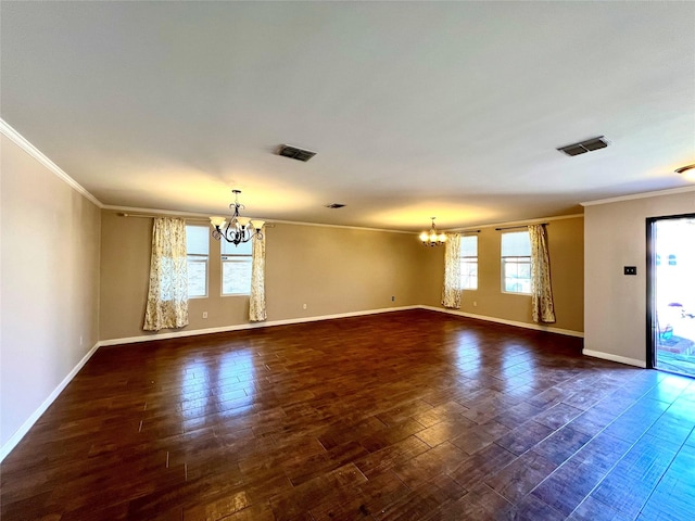 608 Marbury Way, Wylie, TX 75098 - spare room with a chandelier, crown molding, baseboards, and dark wood finished floors
