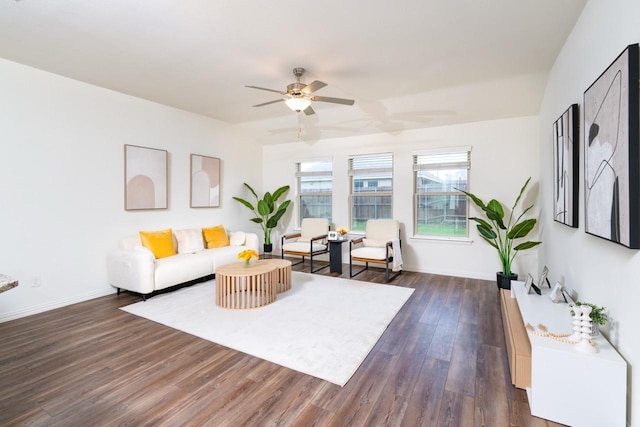 1215 Chapel Hill Dr, Anna, TX 75409 - living room with dark wood-type flooring, ceiling fan, and baseboards