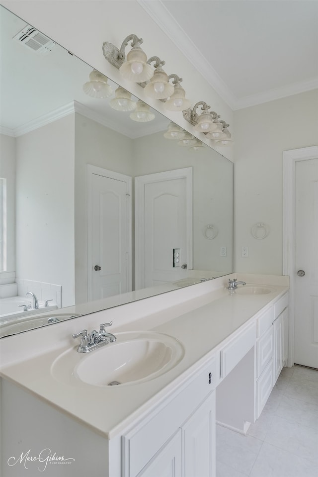 49 Turnbury Dr, Bossier City, LA 71111 - bathroom featuring double vanity, crown molding, and tile patterned floors