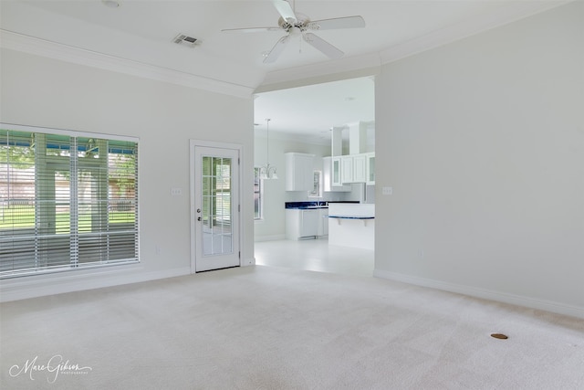 49 Turnbury Dr, Bossier City, LA 71111 - unfurnished room featuring ornamental molding, light colored carpet, ceiling fan, and baseboards