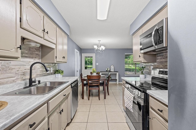 613 Locust St S, Sulphur Springs, TX 75482 - kitchen with appliances with stainless steel finishes, a sink, decorative backsplash, and light countertops