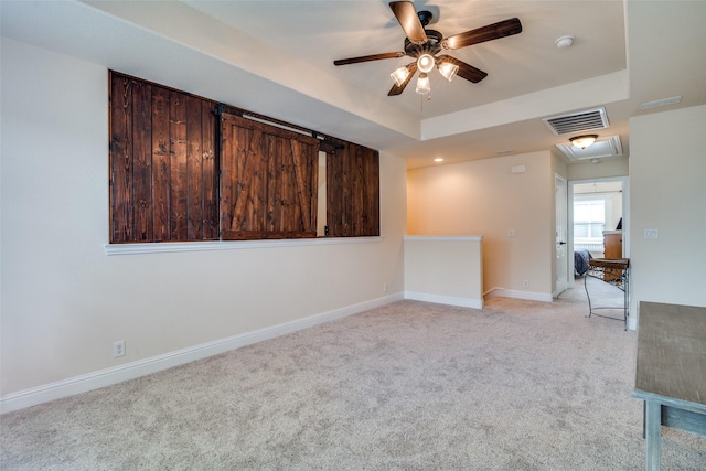 4301 Spruce Rd, Melissa, TX 75454 - unfurnished room with a raised ceiling, ceiling fan, light colored carpet, attic access, and a smoke detector