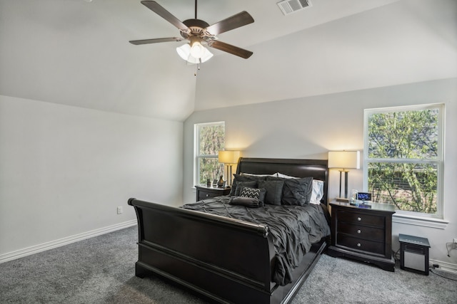 1124 Wishing Well Ct, Cedar Hill, TX 75104 - carpeted bedroom featuring baseboards, lofted ceiling, and ceiling fan