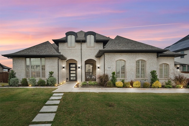 1804 Rockwood Ln, Mansfield, TX 76063 - french country home with a front yard, roof with shingles, and brick siding