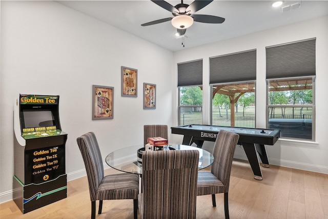 1804 Rockwood Ln, Mansfield, TX 76063 - dining space featuring baseboards, light wood finished floors, and ceiling fan